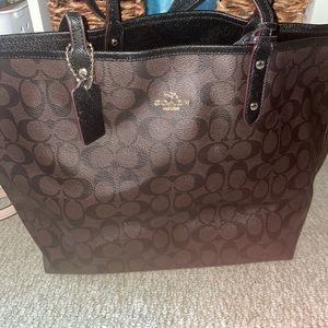 Coach brown and black leather tote with matching wallet